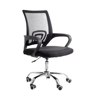 Cadeira de Escritório Office Fit Preta com Estofado de Mesh & Tecido