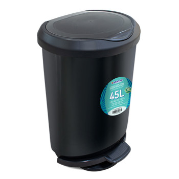 LIXEIRA C/ PEDAL E BORDA 45L - PRETA - ARQPLAST