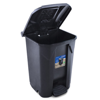 LIXEIRA 60L PRETA RECICLAVEIS C/ RODA PEDAL TAMPA CLICK - ARQPLAST
