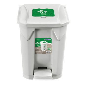 LIXEIRA 60L BRANCA C/ RODA PEDAL TAMPA CLICK - ARQPLAST