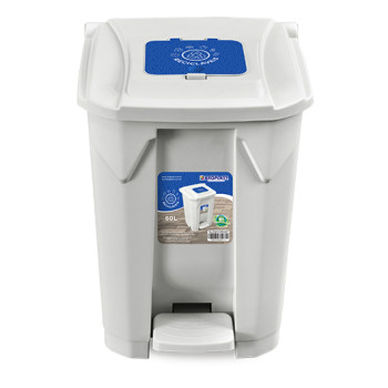 LIXEIRA 60L BRANCA RECICLAVEIS C/ RODA PEDAL TAMPA CLICK - ARQPLAST