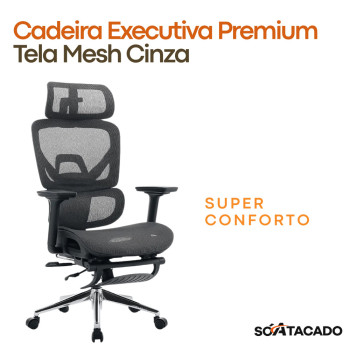 Cadeira Executiva Premium Tela Mesh Cinza Presidente