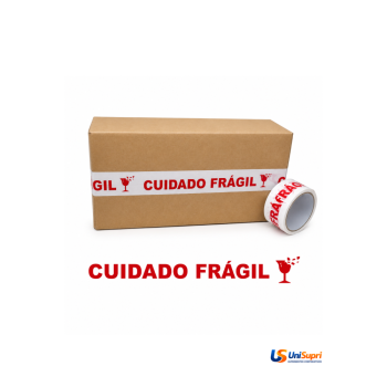 Kit c/ 10 unidades de fita adesiva cuidado frágil resistente boa 45mm X 300 metros branco escrito cuidado fragil